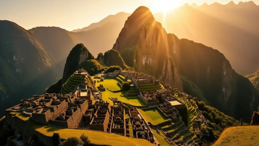 Traveler at Machu Picchu checking whether their phone has signal above the Peruvian Andes