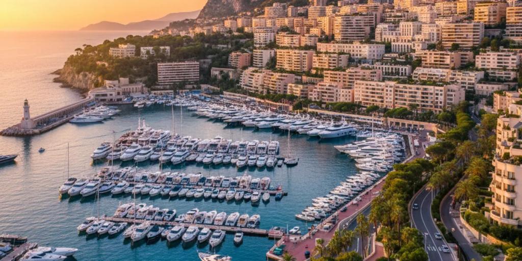 Superyacht ammassati a Port Hercule sotto le torri residenziali arroccate sulla collina di Monte Carlo