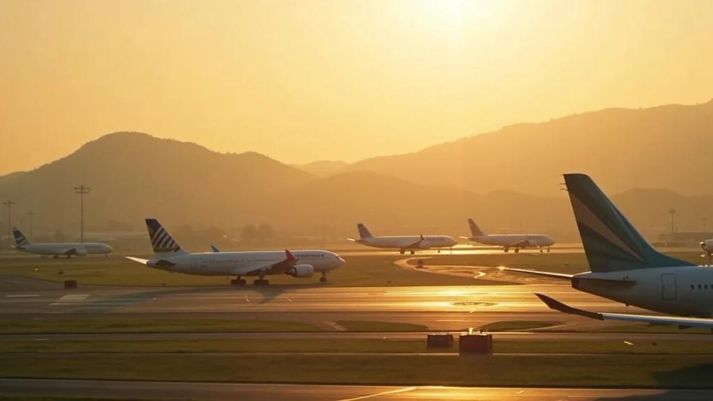 Narita airport arrivals hall at golden hour with travelers passing train ticket counters