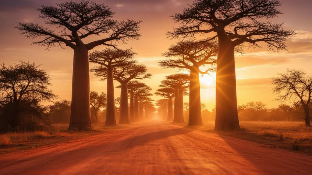 Avenue of the Baobabs at sunset in Madagascar