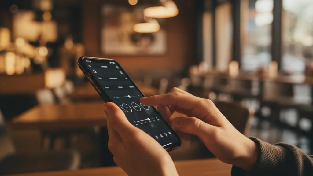 Hand holding a smartphone showing cellular data settings against a city skyline