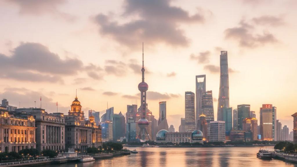 Traveler on a Shanghai street at dusk checking whether their phone has signal