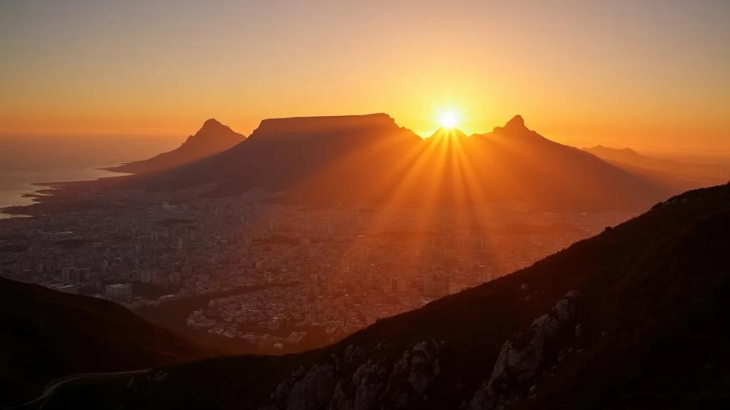 Traveler overlooking Cape Town with Table Mountain behind, checking their phone for signal