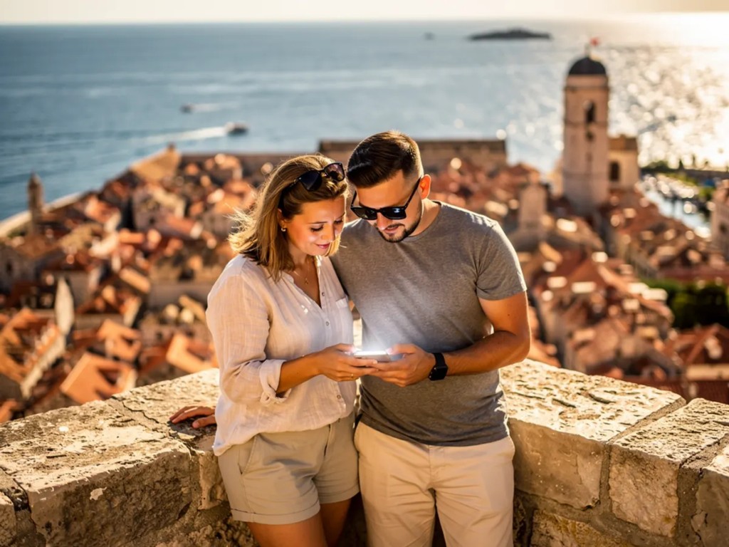 Podróżni korzystający z eSIM do internetu mobilnego za granicą