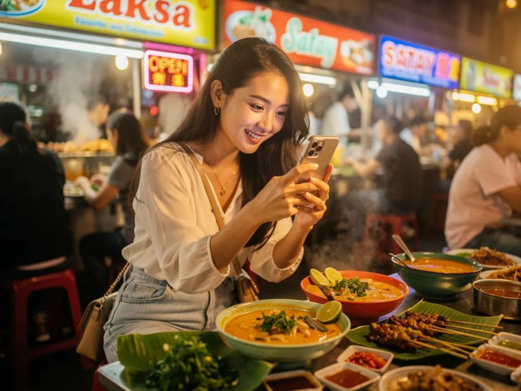 Singaporean travelers connected with eSIM mobile data overseas